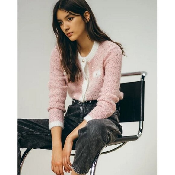 Maje Sweaters - 💕MAJE💕 Mission Sequin Embellished Stretch Knit Cardigan ~ Pale Pink